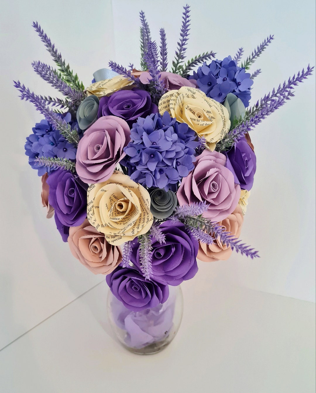 Bridal Bouquet, Teardrop Bouquet, Paper Flower Roses, Paper Hydrangea