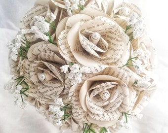 Natural looking book bouquet with baby's breath, Bridal bouquet, Artificial foliage // (The Lisa)