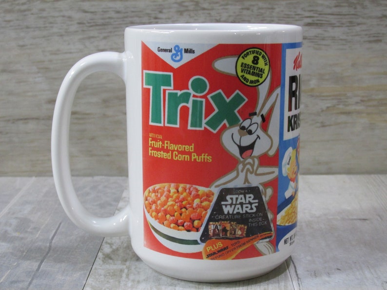 1980s Cereal Coffee Mug Trix, Rice Krispies, Fruity Pebbles, 15oz