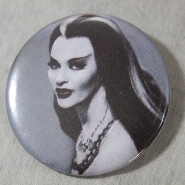 Lily Munster 2.25 inch Metal Backed Button/ Pin Vintage The Munsters