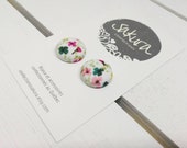 Fabric earrings - studs - floral accessory - minimalist jewelry - spring summer Collection - made in Quebec