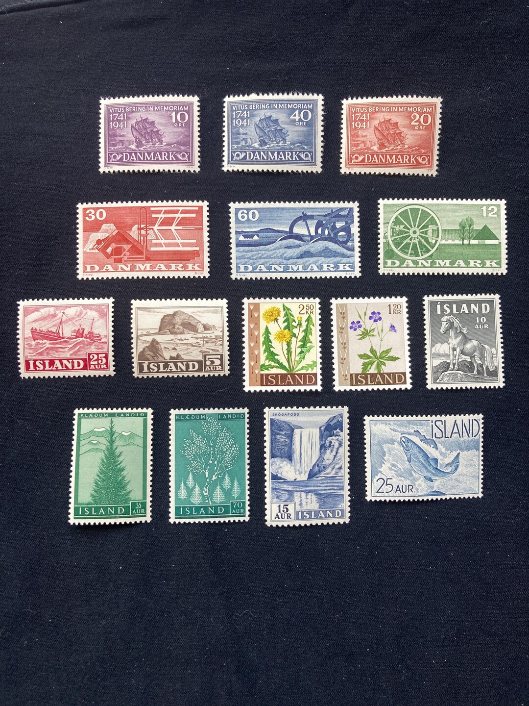 Vintage Postage Stamps From Denmark and Iceland (all 15 Stamps for the ...