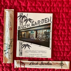 Menú vintage de Bush Garden con palillos (¡todo lo que se muestra en la foto por el precio!)