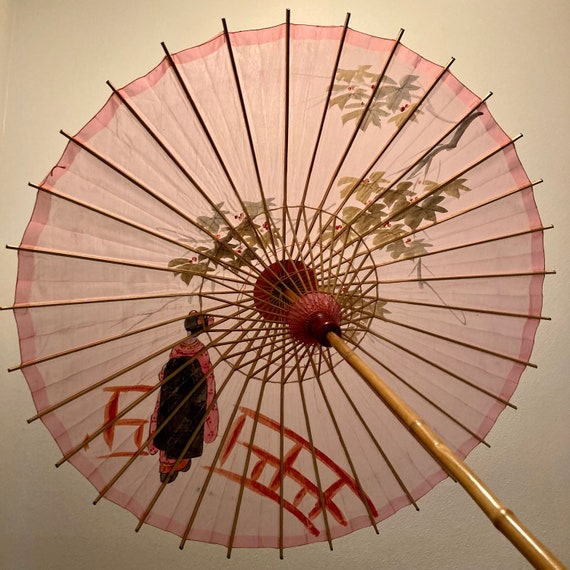 Vintage Umbrella, Pink Parasol, Asian Silk Parasol