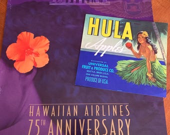 ヴィンテージ航空会社ポスター、ハワイアン航空75周年記念オリジナル
