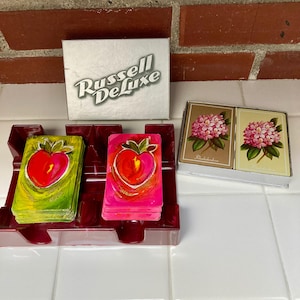 Baralho de cartas vintage com porta-cartas, cartas Russell DeLuxe (tudo na foto pelo preço!)