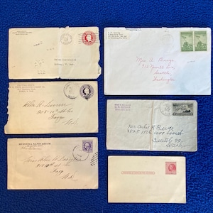 Selos postais antigos dos EUA em envelopes, cartão postal antigo (todas as 6 peças pelo preço!)