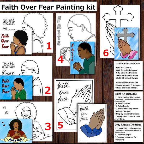 Faith over Fear/Blessed Canvas,Pre-drawn/Outlined/sketched canvas,Teen/Adult painting kit,African/American/Caucasian,Paint and sip party