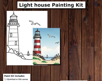 Light house painting kit,Paint and sip, Paint party kit for kids/Teen/Adult,Pre-drawn/outline/Sketched theme canvas, landscape, Art party