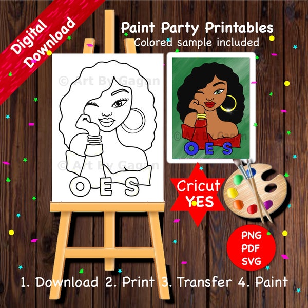 OES girl/Instant Digital download/DIY Paint Party printable/Pre-drawn/Outline Canvas/Adult Paint/Paint & Sip/Art PartyGirls date night