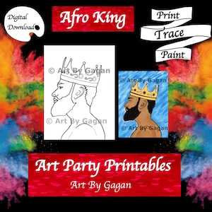 Afro King/Digital download/DIY Paint Party printable/Pre-drawn/Outline Canvas/Adult Painting/Paint & Sip/Art Party/Coloring Page/Stencil