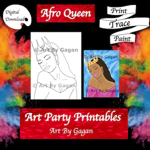 Afro Queen/Digital download/DIY Paint Party printable/Pre-drawn/Outline Canvas/Adult Painting/Paint & Sip/Art Party/Coloring Page/Stencil