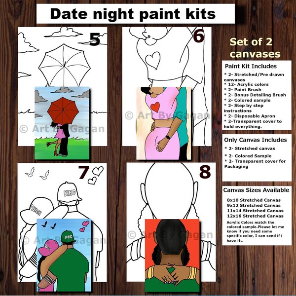 Date night paint kits,His/Her Pre-drawn/Outline/Sketched Canvas Teen/Adult/Couples painting, African, Paint & Sip,DIY Paint kit,Black Love