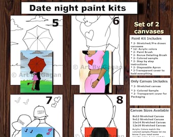 Date night paint kits,His/Her Pre-drawn/Outline/Sketched Canvas Teen/Adult/Couples painting, African, Paint & Sip,DIY Paint kit,Black Love