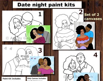 Date night paint kits,His/Her Pre-drawn/Outline/Sketched Canvas Teen/Adult/Couples painting, African, Paint & Sip,DIY Paint kit,Black Love