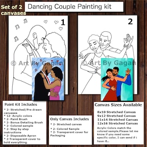 ANH3KT Painting Canvases with Pictures to Paint - Sip and Paint Kit for  Adult's Date Night - 2 Pack 8x10 Inch King and Queen Love Couple - DIY  Party