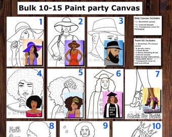 Bulk order of 10-15 canvases,Pre drawn/Outlined/sketched canvas,Teen/Adult painting kit,African/American/Caucasian lady,Paint and Sip