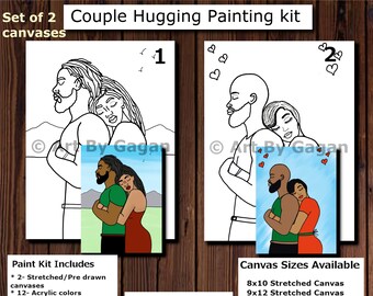 Couple Hugging/Date night/valentines DIY paint kit,Pre-drawn/Outline/Sketched Canvas/Teen/Adult painting,African,Paint & Sip,Black Love