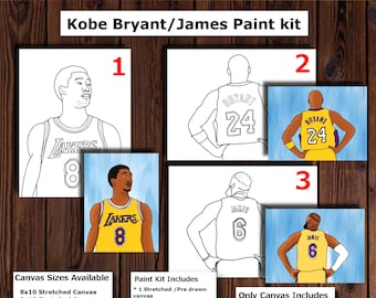 Pre-drawn/Outlined/sketched canvas,Teen/Adult Men painting kit,African/American,Paint and sip party,Black love,Basketball players, Kobe