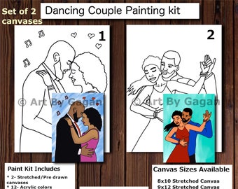 Dancing Couple/Date night/valentines DIY paint kit,Pre-drawn/Outline/Sketched Canvas/Teen/Adult painting,African,Paint & Sip,Black Love