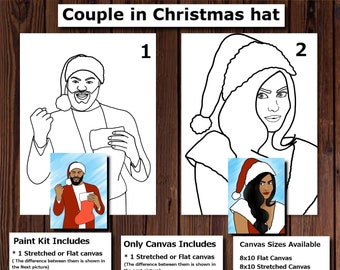 Mr and Mrs Claus/Pre-drawn/Outline/Sketched Canvas,Teen/Adult painting,Date night paint kit,Paint & Sip,DIY Paint Party