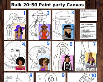 Pre Drawn Canvas Flowers Lady/teen /adult Painting/ DIY Canvas Paint Kit/  Party Night/ Pre-outlined /sketched/ Stencil Canvas 