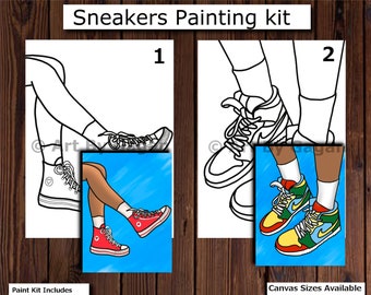 Sneakers/Date night/Pre-drawn/Outlined/Sketched canvas/Teen/Adult painting kit/Adult couples/Paint and Sip with twist