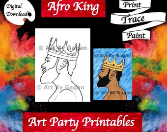 Afro King Outline Canvas, DIY Paint Party Printable (Digital Download)