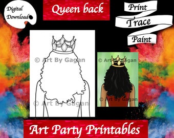 Queen back/Digital download/DIY Paint Party printable/Pre-drawn/Outline Canvas/Adult Painting/Paint & Sip/Art Party/Coloring Page/Stencil