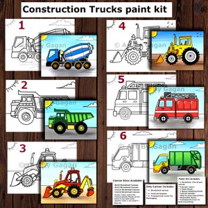 DIY Painting Kit for boys/Construction Truck/Fire truck/Garbage truck/Pre-drawn/sketched/printed canvas,Kids Paint Party/ Nursery wall art
