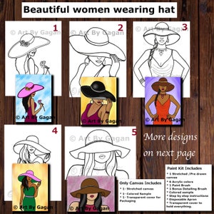 Hat/Pre-drawn/Outlined/sketched canvas,Girls/Teen/Adult painting kit,African/American/Caucasian women,Paint and sip party,Ladies paint night