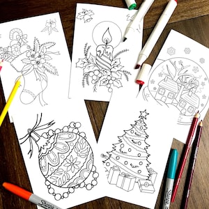 Set of 5 -Christmas DIY Coloring Cards -Color It Yourself Cards - Christmas Card Set - Christmas Cards - A7 size cards -Multi design cards