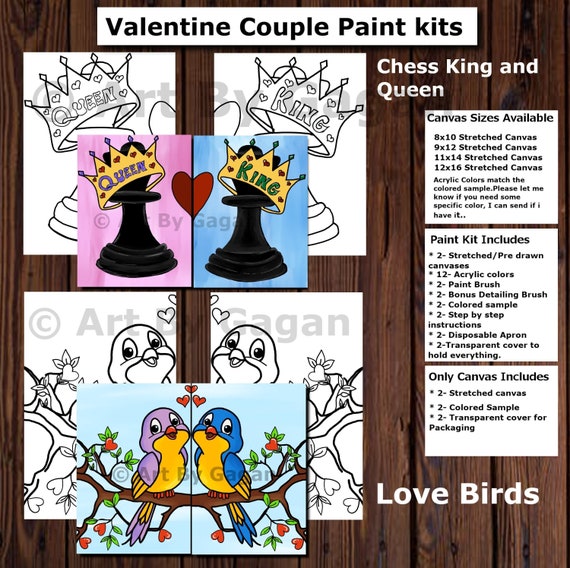  2 Pack Paint and Sip Canvas Painting Kit Pre Drawn Canvas for  Painting for adults Stretched Canvas Couples Games Date Night Afro King  Queen Paint Party Supplies Favor (8x10, Paint and