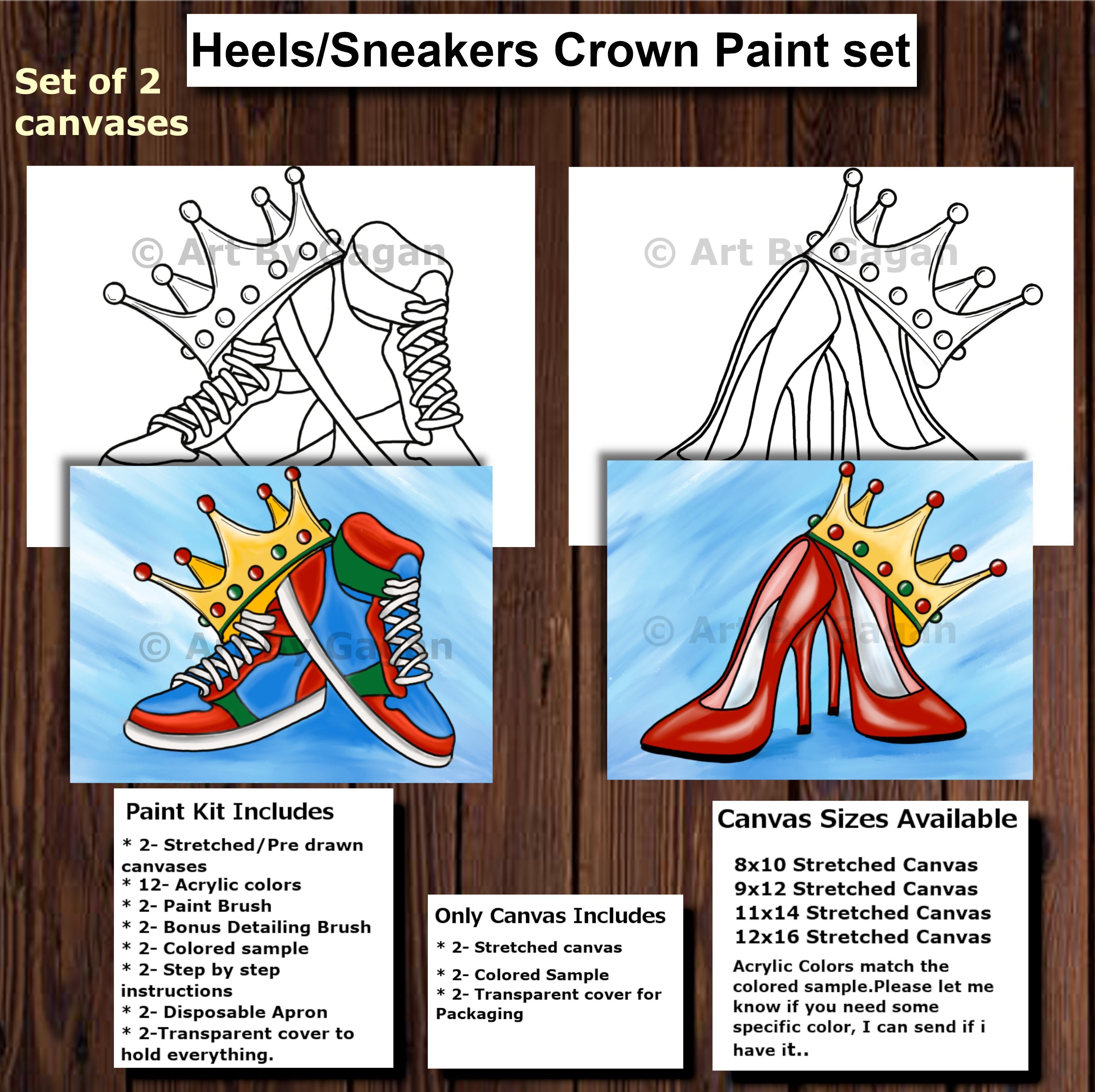 Couples Date Night Box Painting Kit, Predrawn Canvas Outline Sketch, Adult  Anniversary Gift, DIY Paint Sip Party, Crown & Heels/sneaker Set 