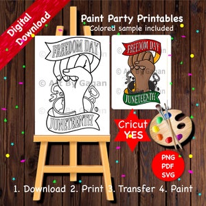 Juneteenth/Instant Digital download/DIY Paint Party printable/Pre-drawn/Outline Canvas/Adult Paint/Paint & Sip/Art PartyGirls date night