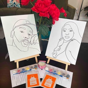 Paint your partner/Paint your own selfie/Personalized Couples/Date night/Ladies night, Pre-drawn Canvas, Paint & Sip/Paint party