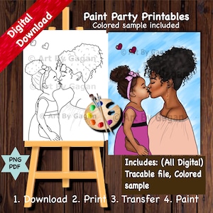 Mother and daughter love/Mothers day/Instant Digital download/DIY Paint Party printable/Pre-drawn Canvas/Adult Paint & Sip/Girls night