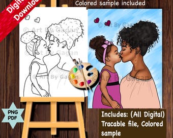 Mother and daughter love/Mothers day/Instant Digital download/DIY Paint Party printable/Pre-drawn Canvas/Adult Paint & Sip/Girls night