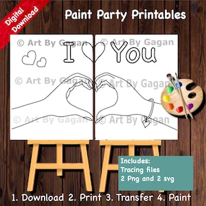 I Love You/Couple canvases/Digital download/DIY Paint Party printable/Pre-drawn Canvas/Adult Painting/Paint & Sip/Date night
