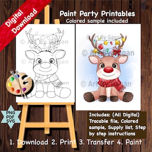 Rentier im Licht/Sofortiger digitaler Download/DIY Paint Party zum Ausdrucken/Leinwand/Leinwand/Weihnachten/Farbe & Sip/Kunst/Schablone/Tracer