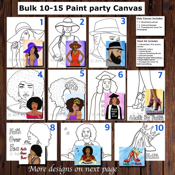 Bulk Order of 10-15 Canvases,pre Drawn/outlined/sketched Canvas,teen/adult  Painting Kit,african/american/caucasian Lady,paint and Sip 