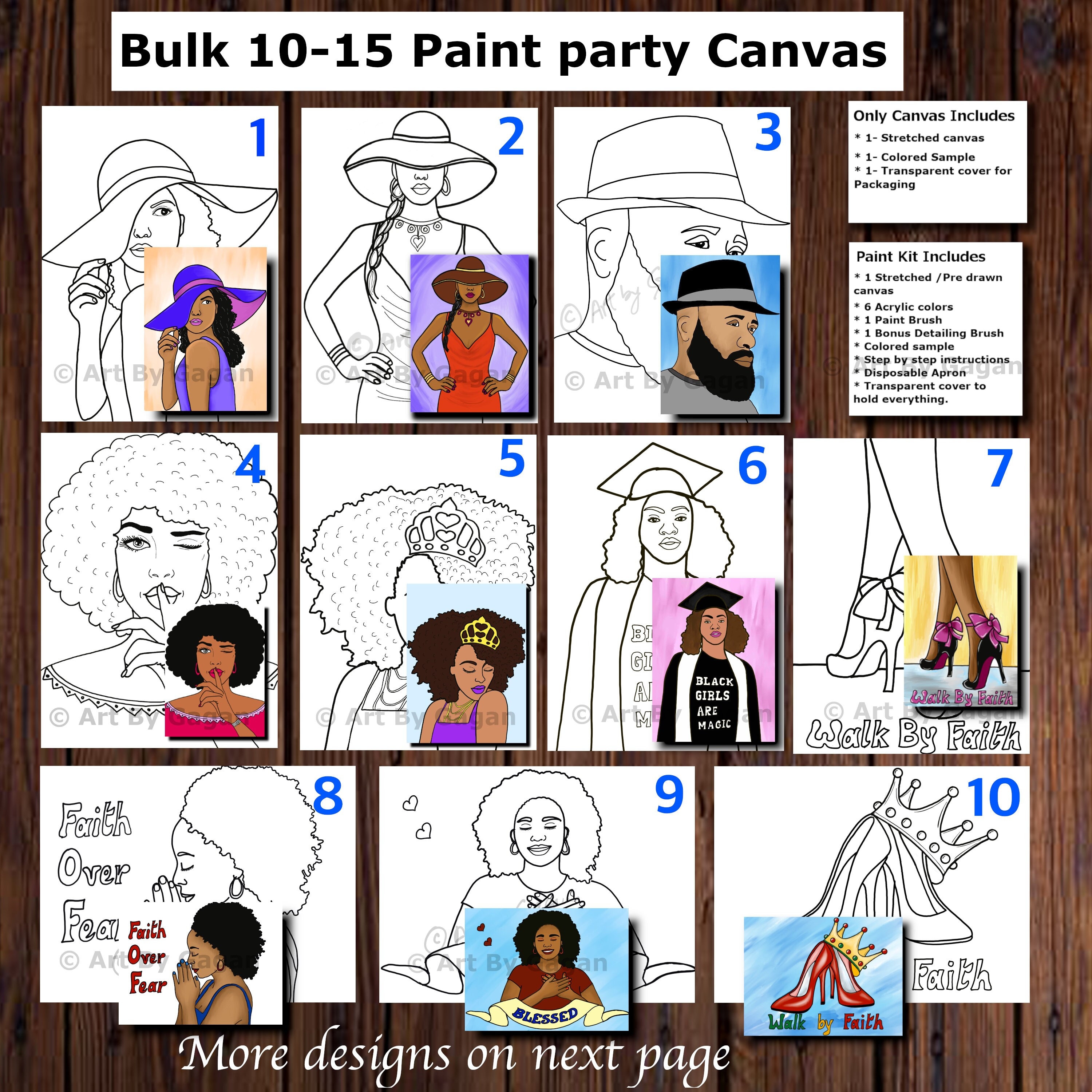 Bulk Order of 12 Canvases,pre Drawn/outlined/sketched Canvas,teen/adult  Painting Kit,african/american Women,paint and Sip,fashion Canvas 