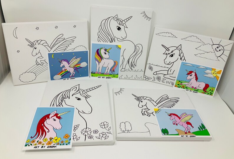 Predrawn outlined Canvas UnicornPaint your own Unicorn DIY Etsy