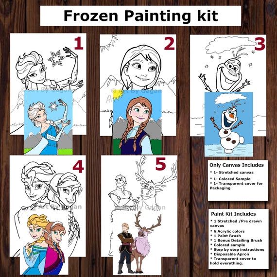 Frozen Theme Paint Party,pre-drawn/outlined/sketched Canvas to Paint,diy  Paint Kit,paint/art Party Set,elsa,anna,olaf, Birthday Party - Etsy