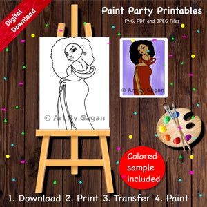 Plus size Diva/Instant Digital download/DIY Paint Party printable/Pre-drawn/Outline Canvas/Adult Painting/Paint & Sip/Art Party/Stencil