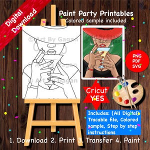 Woman Sipping/ DIY Paint Party Outline/ Paint with a Twist/ Black Woman/ African American/ Paint and Sip Canvas/Pre drawn/outlined canvas