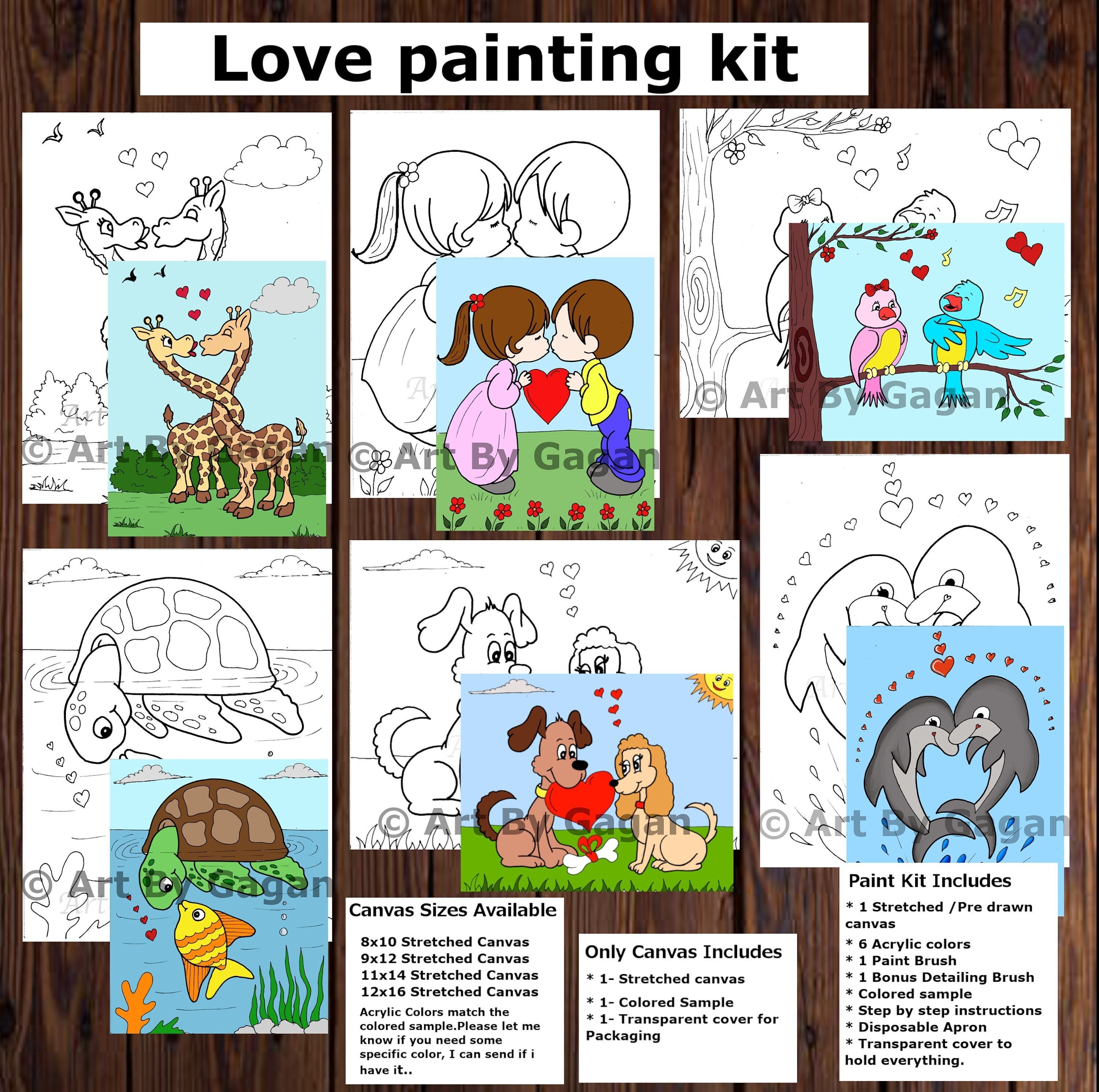 2 PACK Canvas Painting Kit Bundle, Love Couple Pre Drawn Stretched Canvas  Kit, Birthday Gift, Adult Sip and Paint Party Favor
