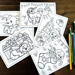 Set of 5-Christmas Animals DIY Coloring Cards,Color your own Cards, A7 size,Colorable Holiday Greeting Cards,Blank Inside,Adults Kids Tweens
