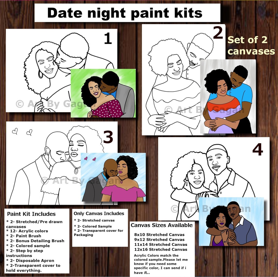 Date Night Paint Kits,his/her Predrawn/outline/sketched Canvas Teen