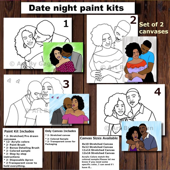 Date Night Paint Kits,his/her Pre-drawn/outline/sketched Canvas